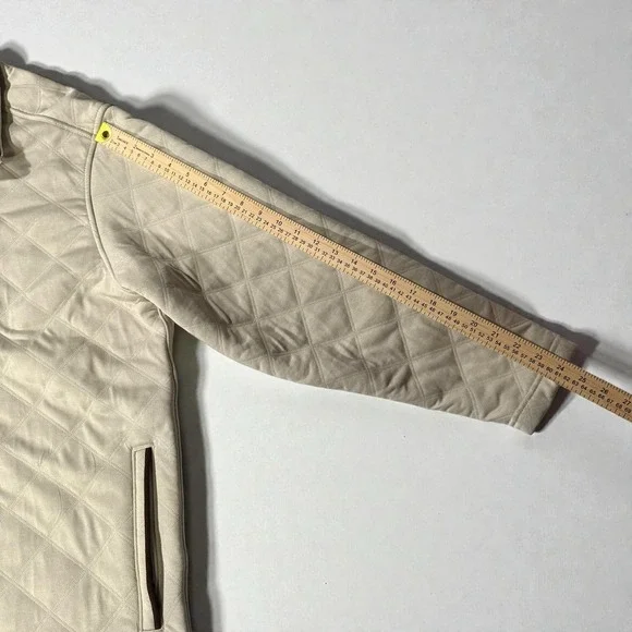 Cremieux Mens XL Quilted Jacket Cream Brown Elbow Patch Full Zip Excellent - Picture 3 of 9